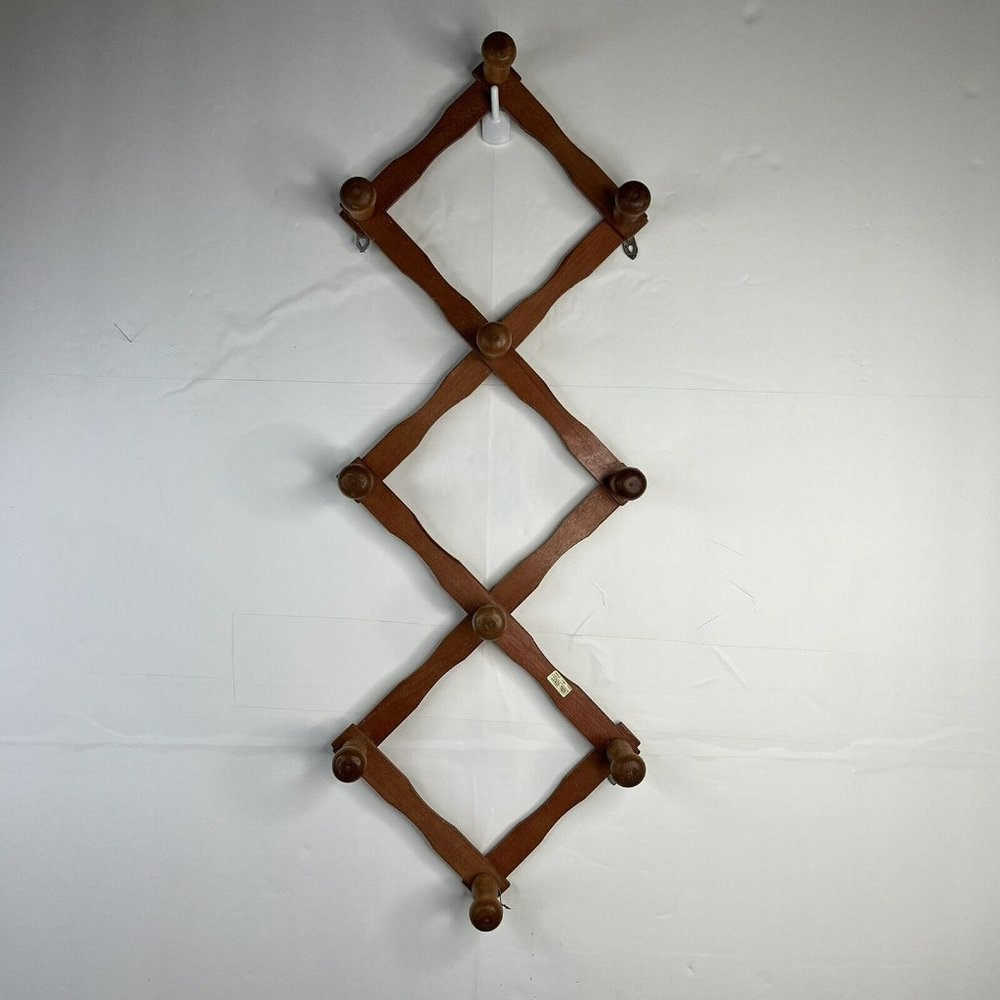 VTG Accordion Wooden Peg Rack Hanger Wall Hook Mug Coat Hat Jewelry Organizer - Picture 2 of 5
